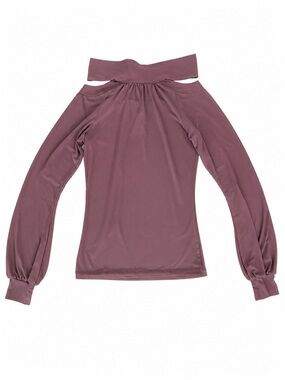 Mauve Tie-Neck off the Shoulder Long Sleeve Blouse with Balloon Sleeves Size S